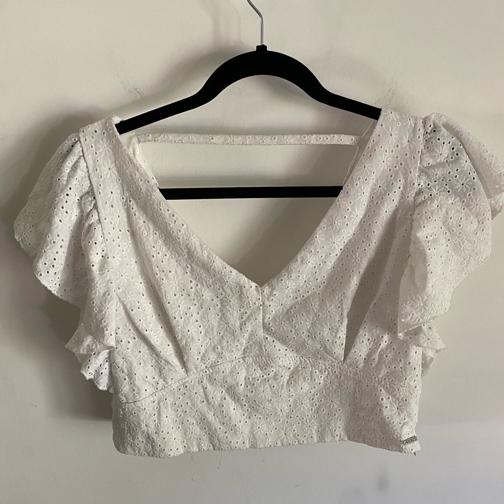 White Eyelet Women's Cropped Top Boho Cottagecore Feminine Romantic Festival